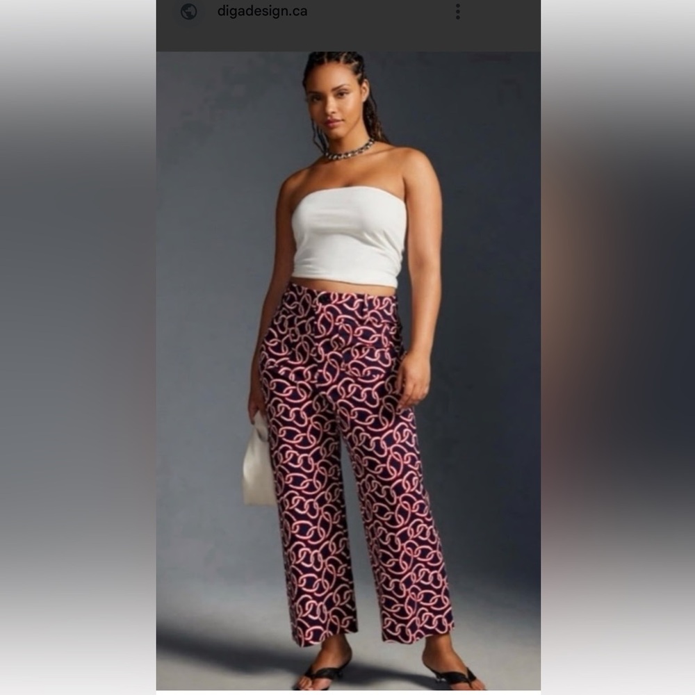 ANTHROPOLOGIE MAEVE THE COLETTE WIDE-LEG PANTS SIZE 27P BLUE-RED MOTIF NWT